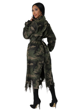 Load image into Gallery viewer, WOMEN FASHION CAMOFLAGE LONG TRENCH COAT: Green / 2XL