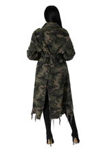 Load image into Gallery viewer, WOMEN FASHION CAMOFLAGE LONG TRENCH COAT: Green / 2XL