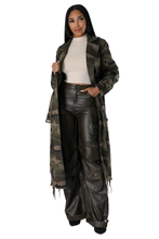 Load image into Gallery viewer, WOMEN FASHION CAMOFLAGE LONG TRENCH COAT: Green / 2XL