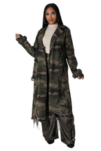 Load image into Gallery viewer, WOMEN FASHION CAMOFLAGE LONG TRENCH COAT: Green / 2XL