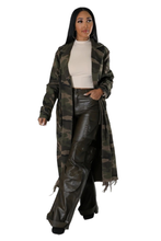 Load image into Gallery viewer, WOMEN FASHION CAMOFLAGE LONG TRENCH COAT: Green / 2XL