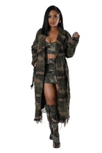 Load image into Gallery viewer, WOMEN FASHION CAMOFLAGE LONG TRENCH COAT: Green / 2XL
