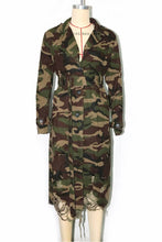 Load image into Gallery viewer, WOMEN FASHION CAMOFLAGE LONG TRENCH COAT: Green / 2XL
