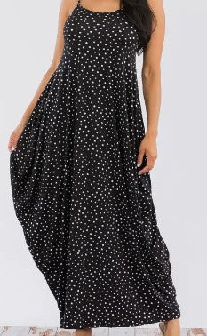 Cami Maxi Dress with Pockets (BLK/POLKA DOT)