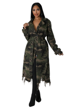 Load image into Gallery viewer, WOMEN FASHION CAMOFLAGE LONG TRENCH COAT: Green / 2XL
