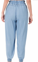 Load image into Gallery viewer, CHAMBRAY DRAWSTING PAPER BAG WAIST JOGGER PANTS
